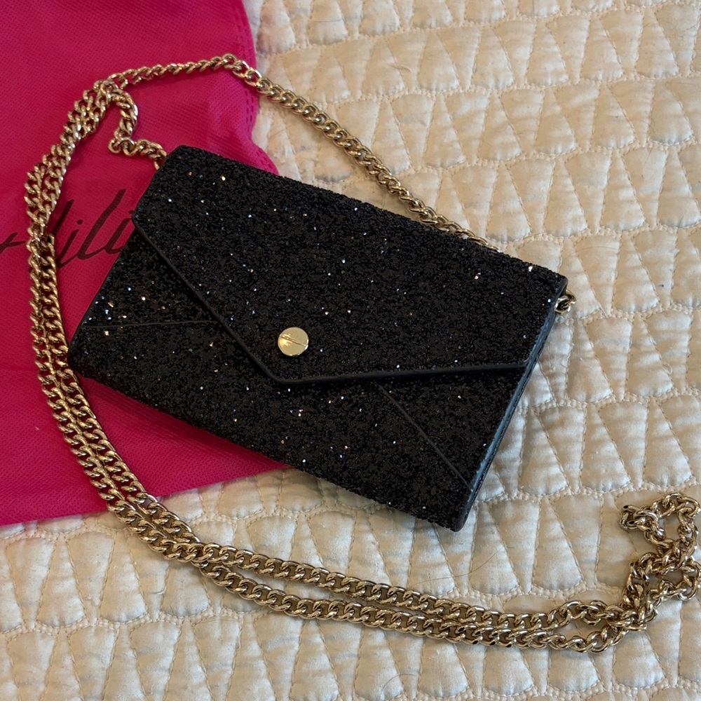 Glitter Envelope Crossbody Bag with Gold Chain